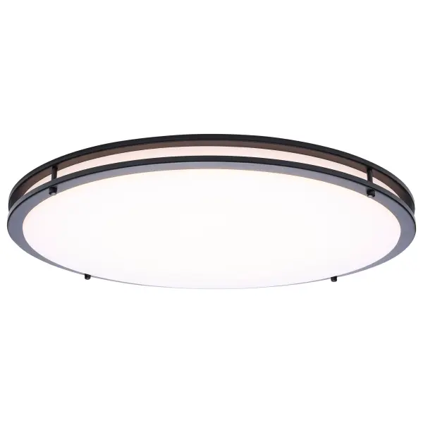 The Glamour LED flush mount combines sleek contemporary design with practical 5-CCT selectable technology. Its 24-inch profile and high-output LED make it ideal for utility spaces, offices, and bedrooms requiring flexible lighting. - alternate view