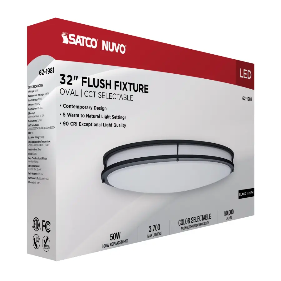 Glamour 32" Oval LED Flush Mount in Black - Image 15