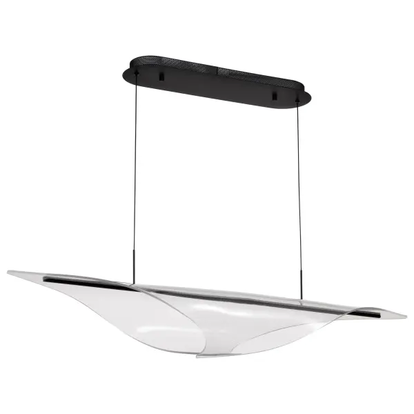 The Geneva 46" Island Pendant combines bold matte black styling with innovative edge-lit LED technology and silk screened acrylic panels. Perfect for modern kitchens and dining spaces seeking dramatic visual impact with efficient, even illumination.