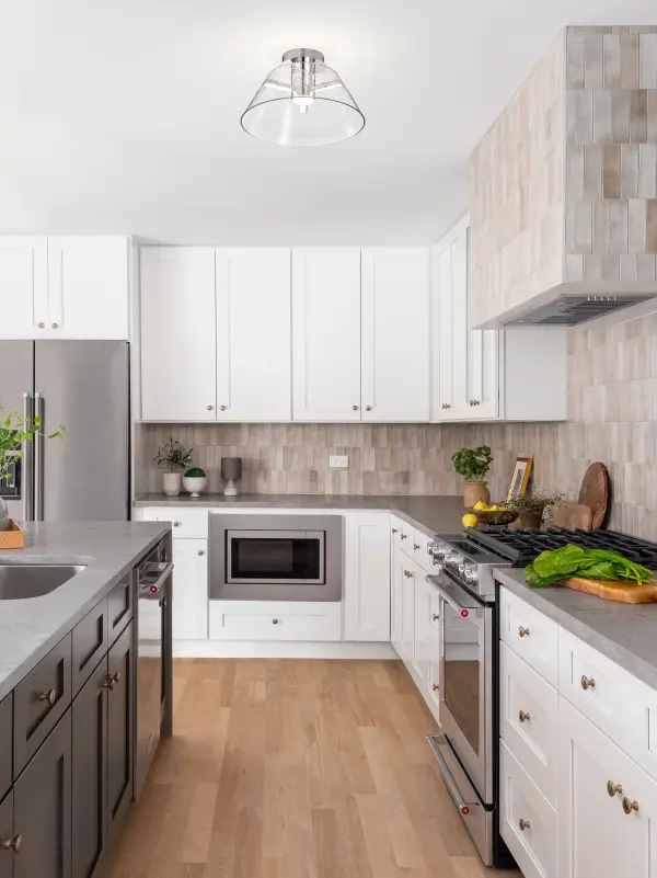 The Edmond semi flush mount combines timeless polished nickel finish with clear glass shades and integrated LED technology. Perfect for spaces with lower ceilings, it delivers 1944 lumens of warm 3000K light. - alternate view