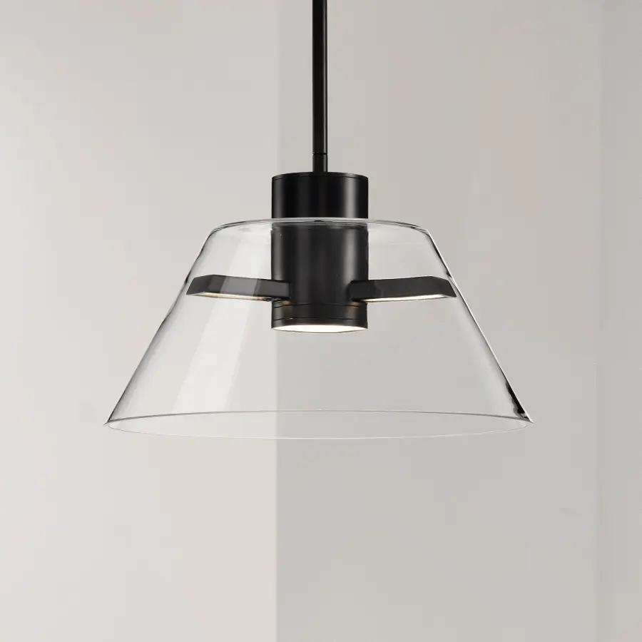 Edmond 14-Inch LED Pendant in Matte Black with Clear Glass - Image 3