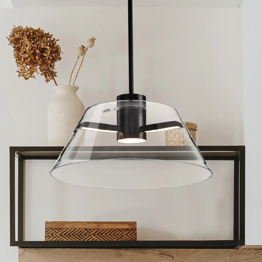 Edmond 17" LED Pendant in Matte Black with Clear Glass - Image 3