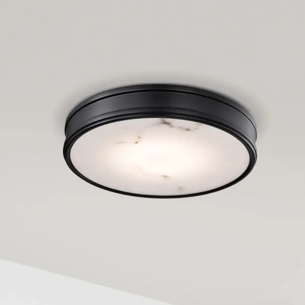 Kendall 14" LED Flush Mount in Matte Black with Alabaster Glass - Image 3