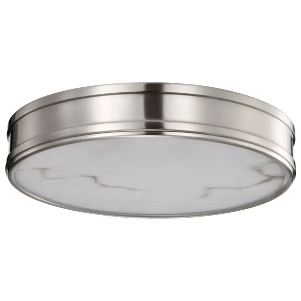 The Kendall flush mount combines transitional elegance with modern LED technology, featuring three selectable color temperatures (3000K-5000K). Its brushed nickel finish and alabaster glass create a warm, sophisticated glow perfect for low-ceiling spaces.