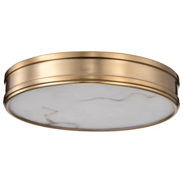 The Kendall flush mount combines refined transitional design with modern LED technology. Its burnished brass finish and alabaster glass create a warm, sophisticated glow perfect for low-ceiling spaces.