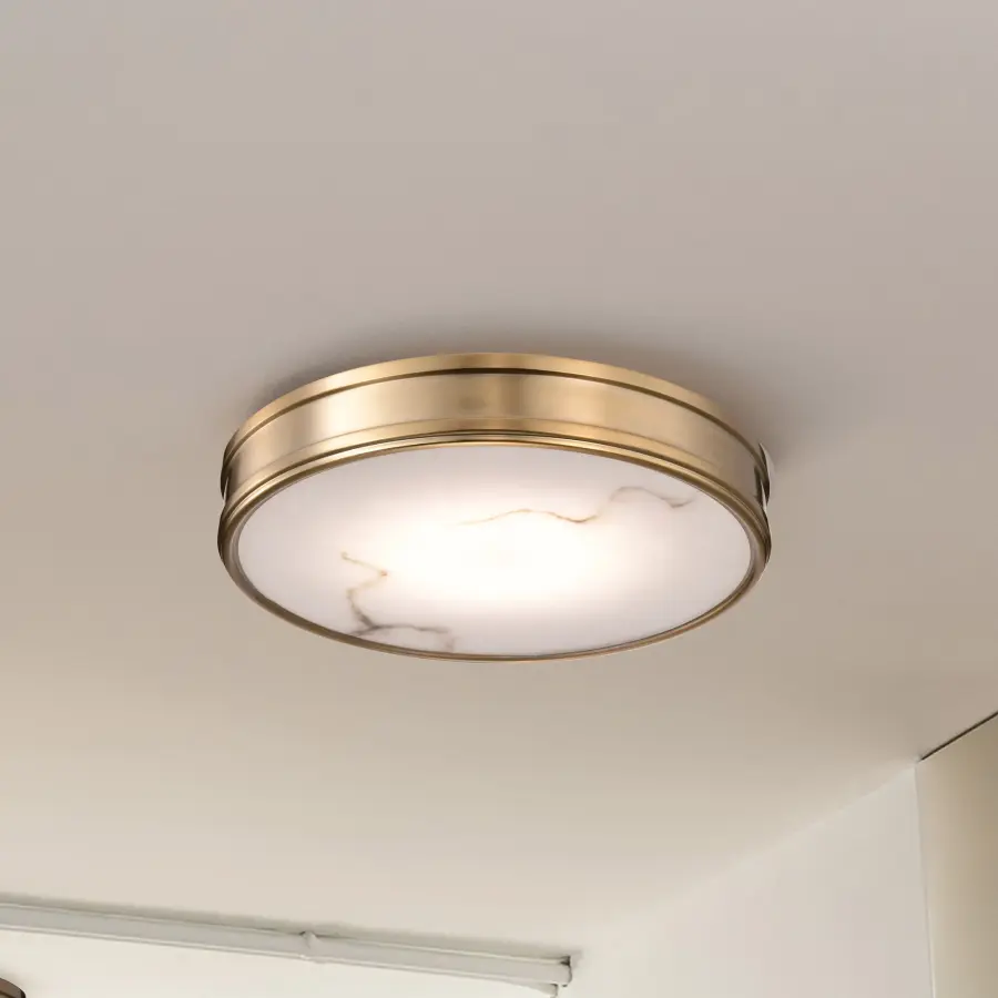 Kendall 14" LED Flush Mount in Burnished Brass with Alabaster Glass - Image 3