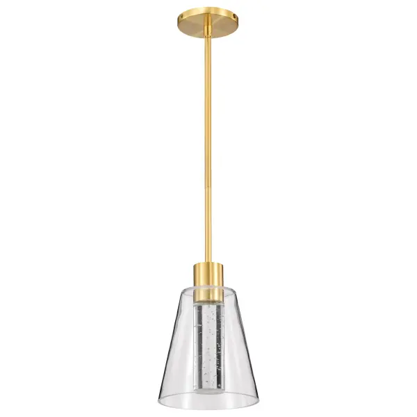 Aura 7" LED Pendant in Brushed Brass with K9 Bubble Crystal - Image 1