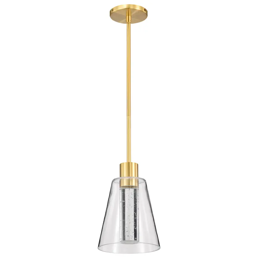 Aura 7" LED Pendant in Brushed Brass with K9 Bubble Crystal - Image 1