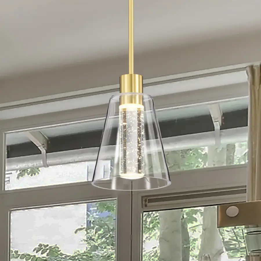 Aura 7" LED Pendant in Brushed Brass with K9 Bubble Crystal - Image 3
