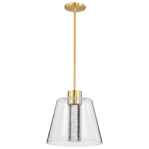 Aura 12" LED Pendant in Brushed Brass with K9 Bubble Crystal - Image 1