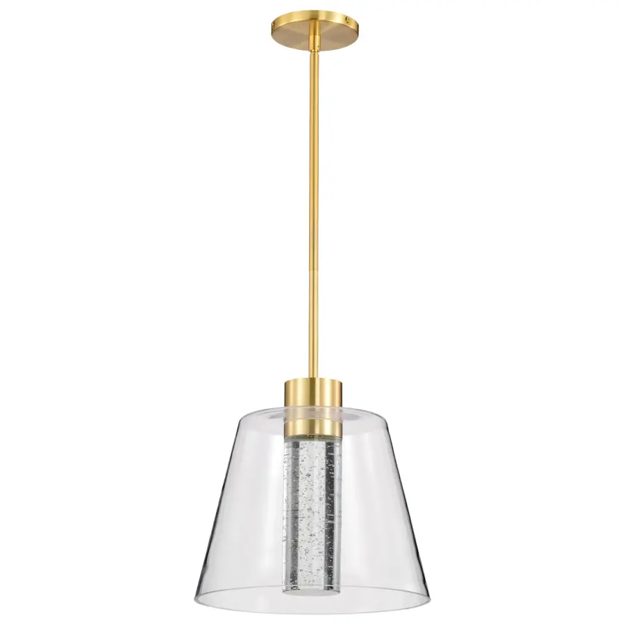 Aura 12" LED Pendant in Brushed Brass with K9 Bubble Crystal - Image 1