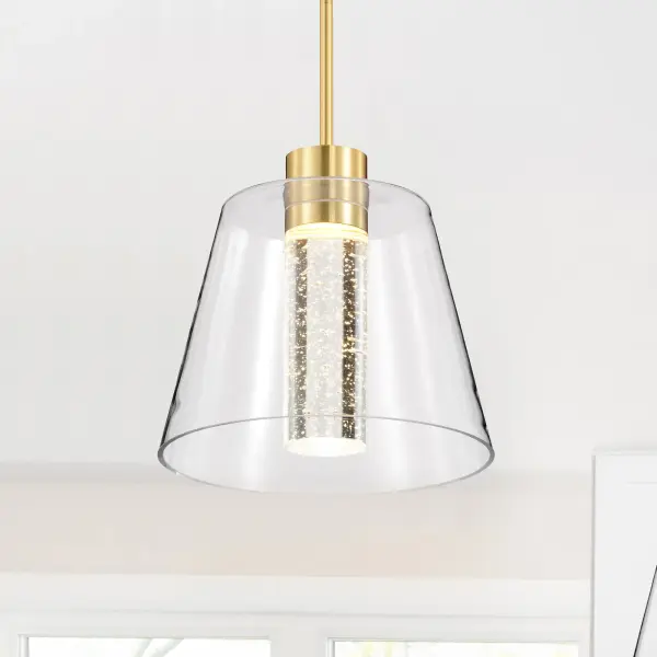 Aura 12" LED Pendant in Brushed Brass with K9 Bubble Crystal - Image 3