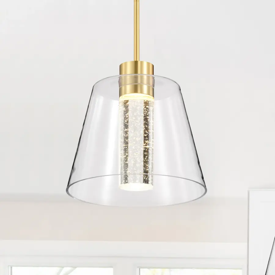 Aura 12" LED Pendant in Brushed Brass with K9 Bubble Crystal - Image 3