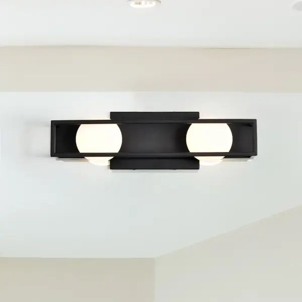 Jenkins 2-Light LED Vanity Light in Matte Black with Frosted Glass - Image 3