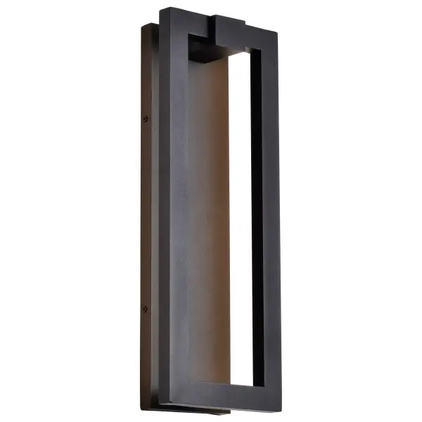 The Crew LED Outdoor Sconce delivers striking modern aesthetics with its sleek architectural form and subtle backlit illumination. The sand black finish and clean minimalist lines create dramatic depth while complementing contemporary exteriors. - alternate view