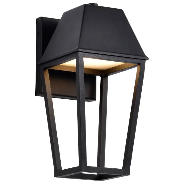 The Colt Small Outdoor Lantern blends traditional lantern design with contemporary clean lines and a sleek matte black finish. This energy-efficient LED fixture delivers warm 3000K illumination perfect for porches, patios, and entryways. - alternate view