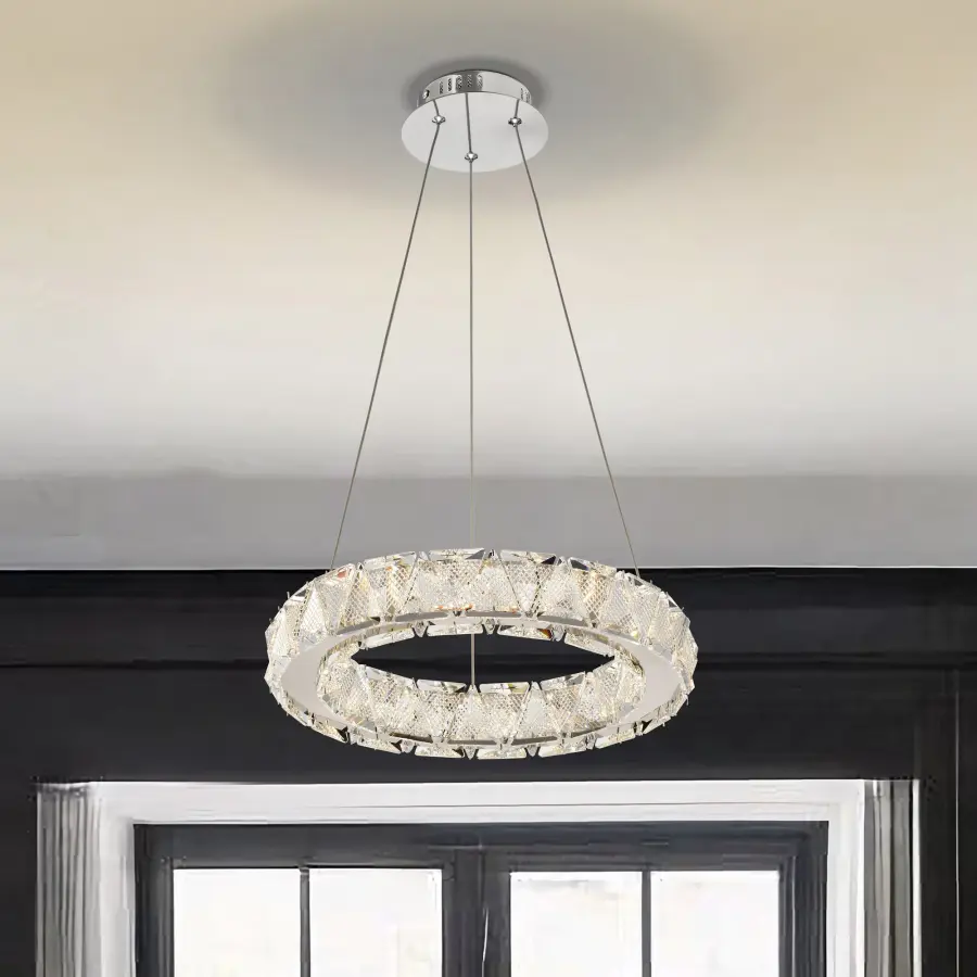 Asher LED 15" Crystal Pendant in Polished Nickel - Image 17