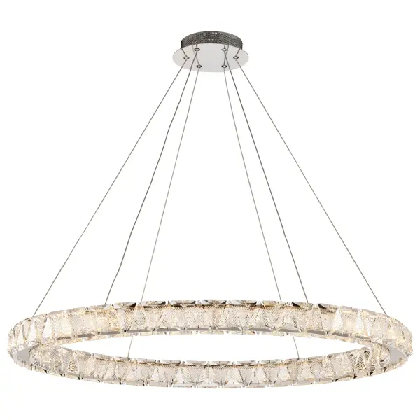 The Asher pendant combines timeless crystal elegance with modern LED efficiency. Its 36-inch diameter and polished nickel finish create a stunning focal point that transforms dining rooms and entryways into sophisticated spaces. - alternate view