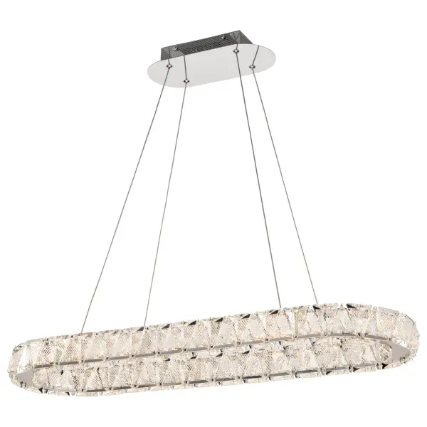 The Asher pendant showcases premium K9 crystal that creates stunning light refraction, paired with polished nickel for sophisticated contrast. At 36 inches, it makes a bold statement while providing excellent illumination. - alternate view