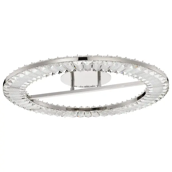 The Nova flush mount combines sparkling K9 crystal with polished nickel for a sophisticated lighting solution. Its 23-inch diameter and 2720 lumens provide ample illumination while the crystal accents add refined elegance to any space.