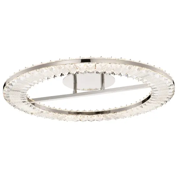 The Nova flush mount combines sparkling K9 crystal with polished nickel for a sophisticated lighting solution. Its 23-inch diameter and 2720 lumens provide ample illumination while the crystal accents add refined elegance to any space. - alternate view