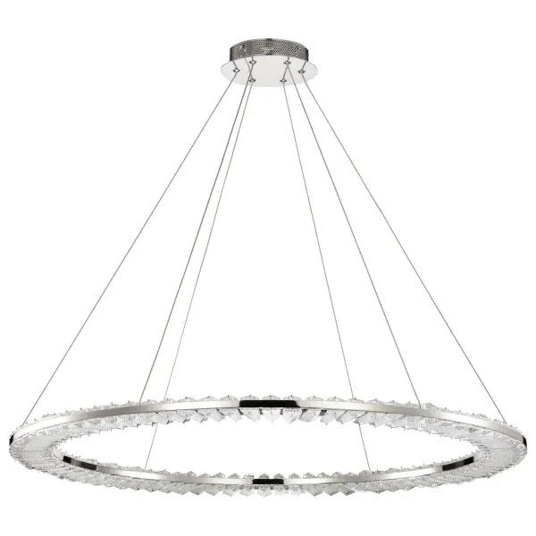 The Nova pendant combines luxurious K9 crystal with polished nickel for a sophisticated contemporary look. At 36 inches, it makes a bold statement while the integrated LED provides warm, energy-efficient illumination perfect for dining and entertaining spaces.