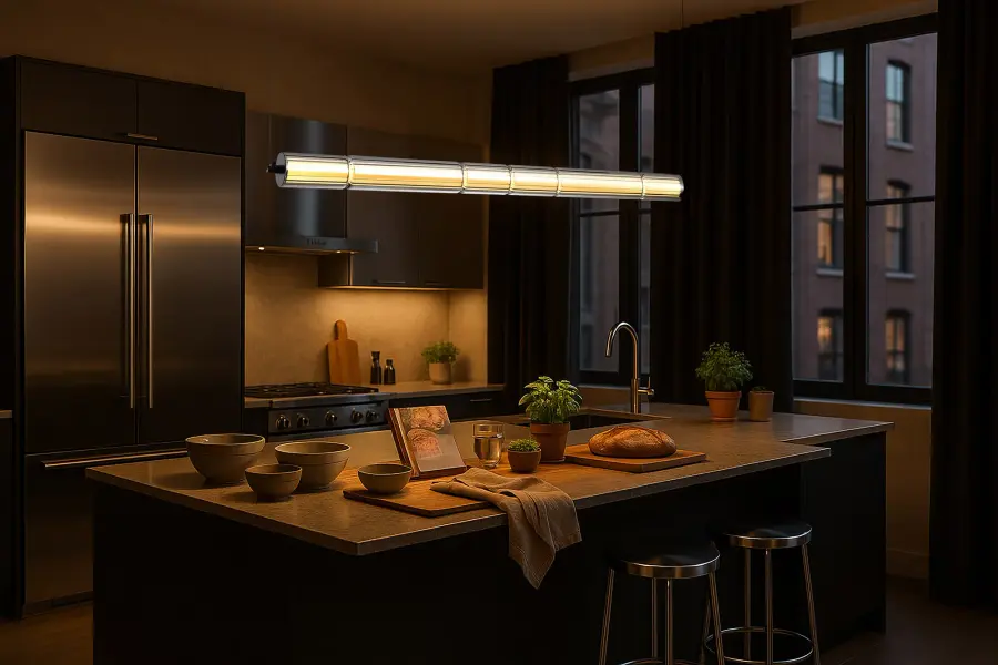 Evander LED 48" Island Pendant in Matte Black with Smoked Glass - Image 14