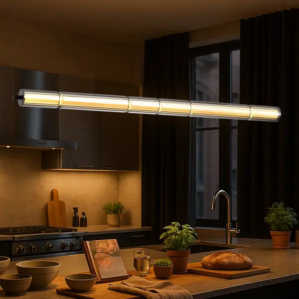 Evander LED 48" Island Pendant in Matte Black with Smoked Glass - Image 15