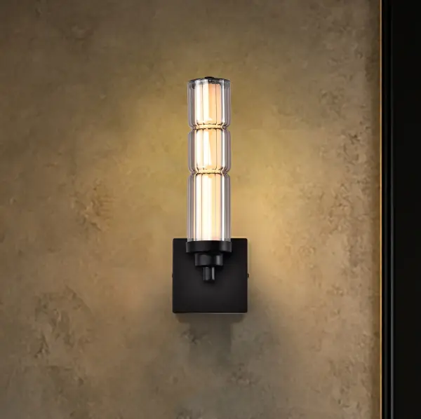 Evander LED Wall Sconce - Matte Black with Smoked Glass - Image 17