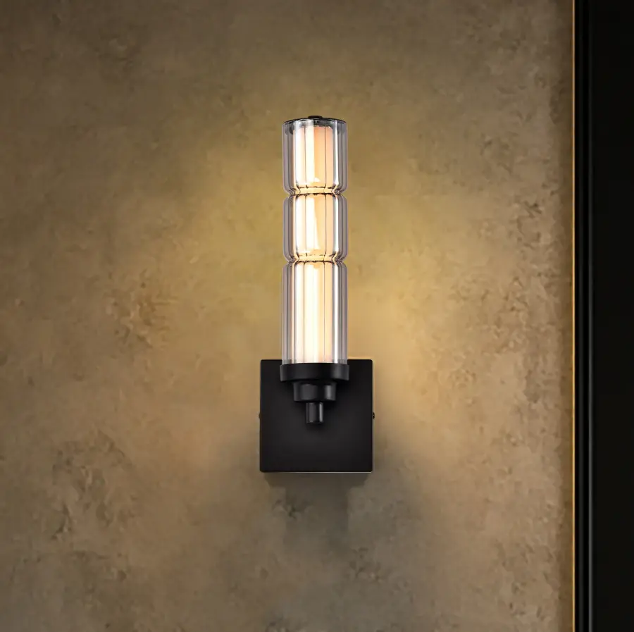 Evander LED Wall Sconce - Matte Black with Smoked Glass - Image 17