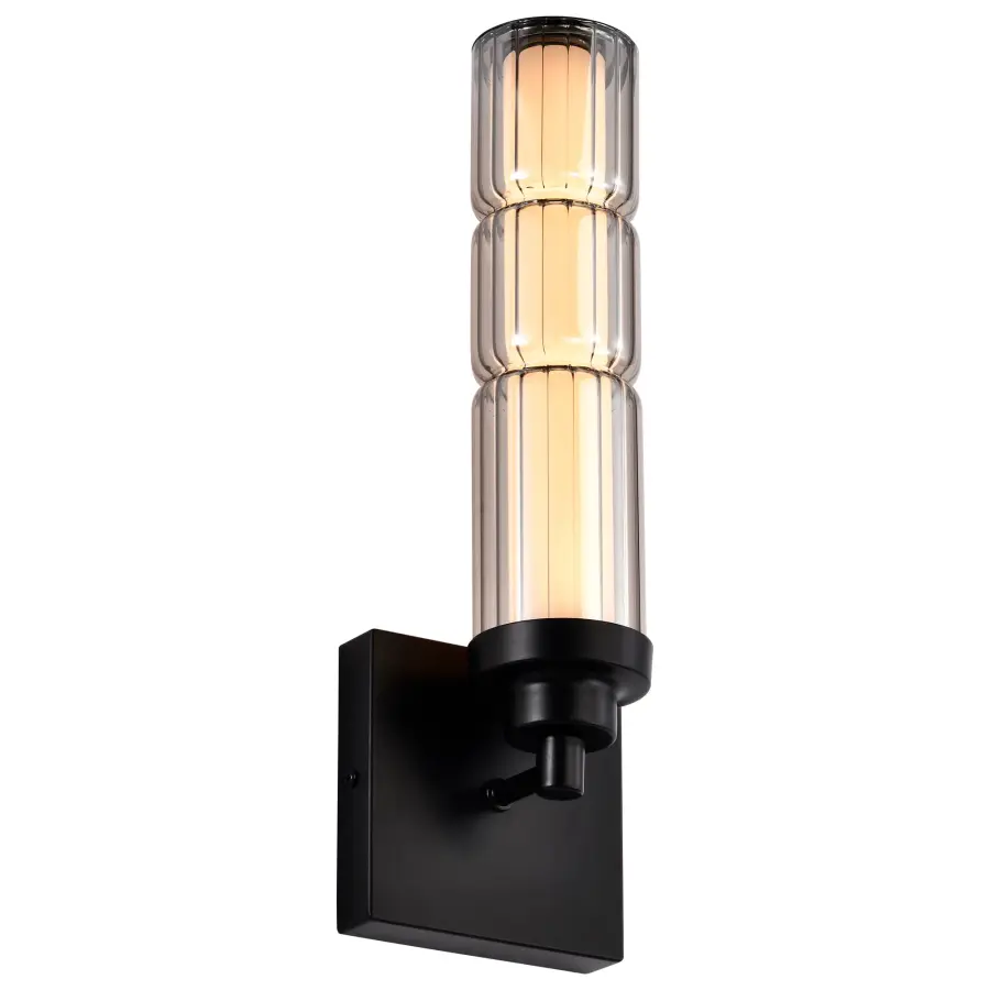 Evander LED Wall Sconce - Matte Black with Smoked Glass - Image 3