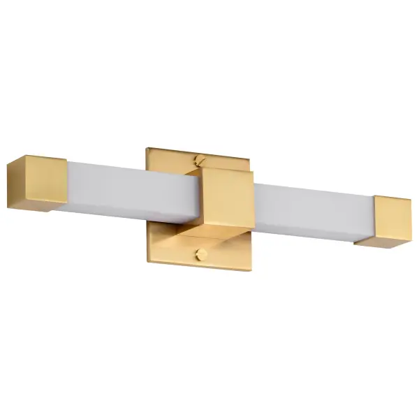 The Brightwyn vanity light delivers clean, contemporary style with warm brushed brass finish and diffused LED illumination. Perfect for modern bathrooms seeking minimalist sophistication with reliable task lighting.