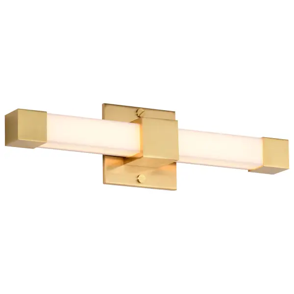 The Brightwyn vanity light delivers clean, contemporary style with warm brushed brass finish and diffused LED illumination. Perfect for modern bathrooms seeking minimalist sophistication with reliable task lighting. - alternate view