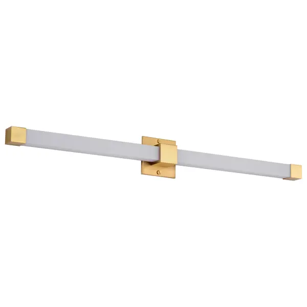 The Brightwyn vanity light delivers 3200 lumens of warm, diffused LED illumination through a sleek square acrylic lens. Its minimalist design and brushed brass finish add contemporary sophistication to any bathroom.