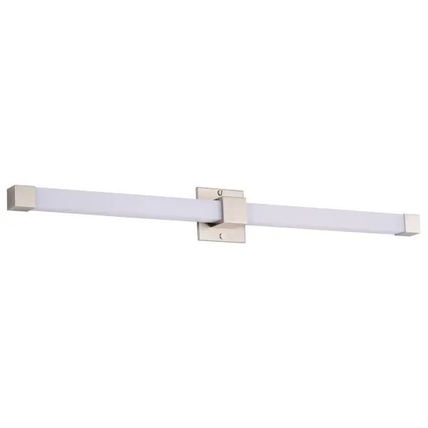 The Brightwyn LED vanity bar delivers 3200 lumens of warm, diffused light through a sleek square acrylic lens. Its minimalist design and brushed nickel finish complement any bathroom style, from contemporary to transitional.