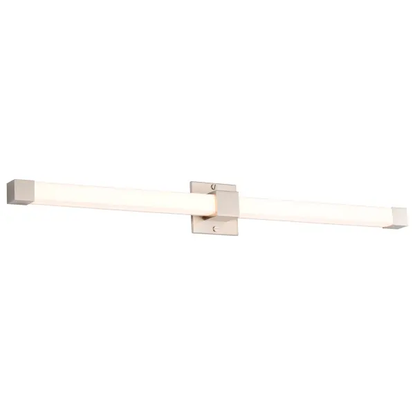 The Brightwyn LED vanity bar delivers 3200 lumens of warm, diffused light through a sleek square acrylic lens. Its minimalist design and brushed nickel finish complement any bathroom style, from contemporary to transitional. - alternate view