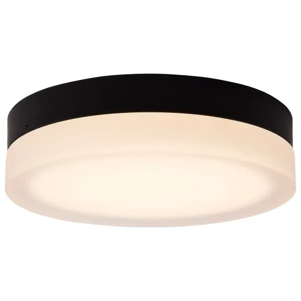 The Pi 11" flush mount combines contemporary styling with practical LED technology. Its matte black finish and frosted glass diffuser create soft, even illumination perfect for smaller spaces. CCT selectable feature allows customization. - alternate view
