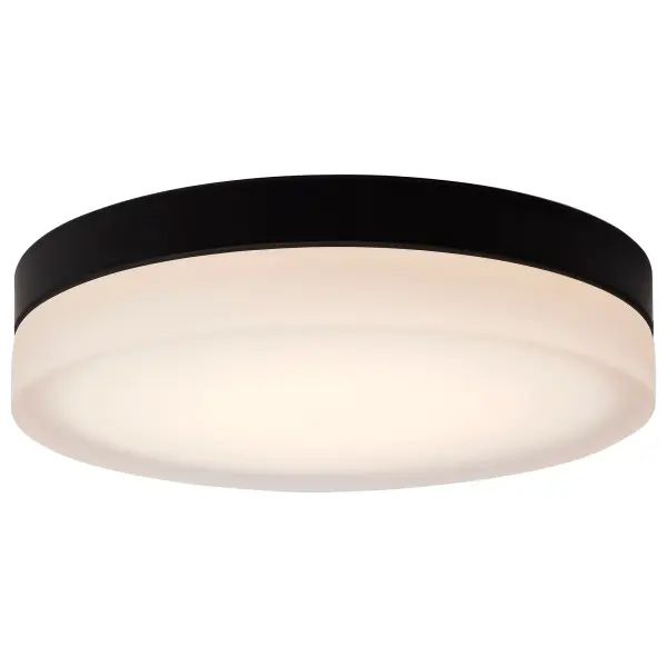 The Pi 14" flush mount combines sleek black styling with practical LED technology. Features CCT selectable options (3000K-5000K), high 90 CRI for accurate color rendering, and damp location rating for versatile placement throughout the home. - alternate view