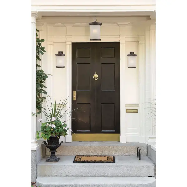 Diego LED Outdoor Hanging Light with Satin Amber Glass - Image 3