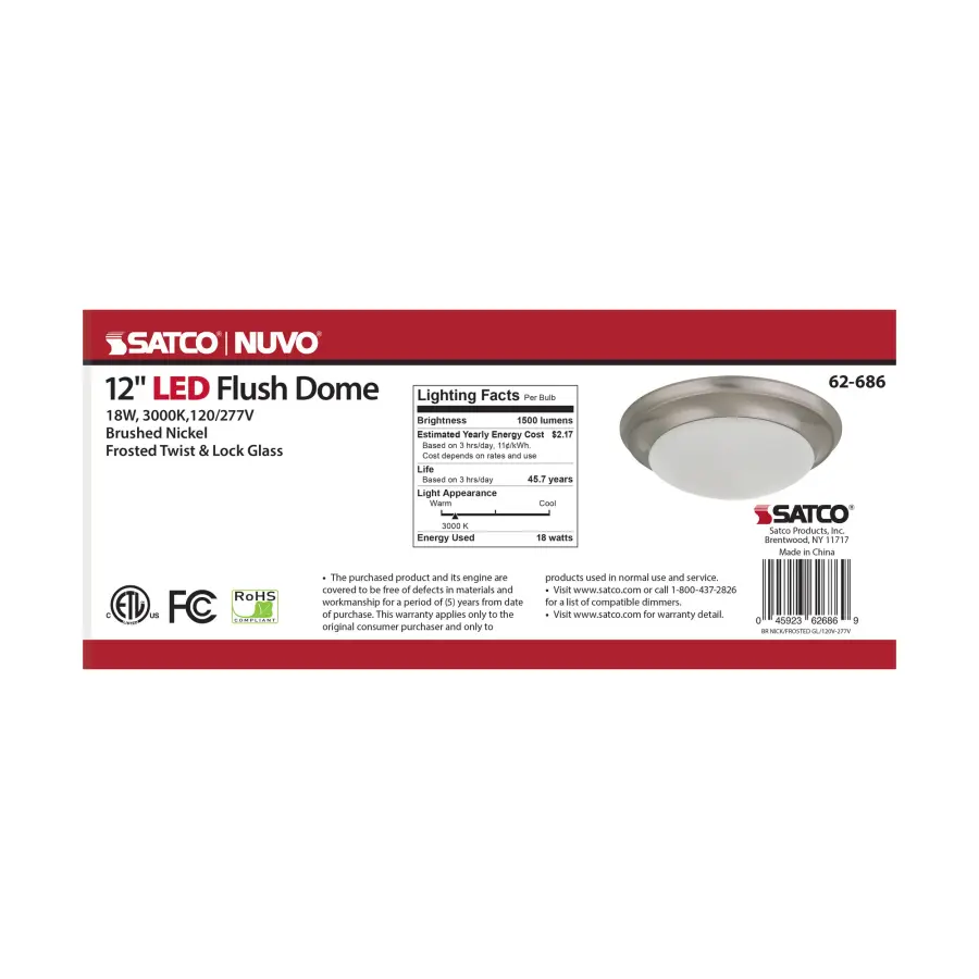 18W LED Flush Mount Ceiling Light - 12 Inch Brushed Nickel with Frosted Glass - Image 3