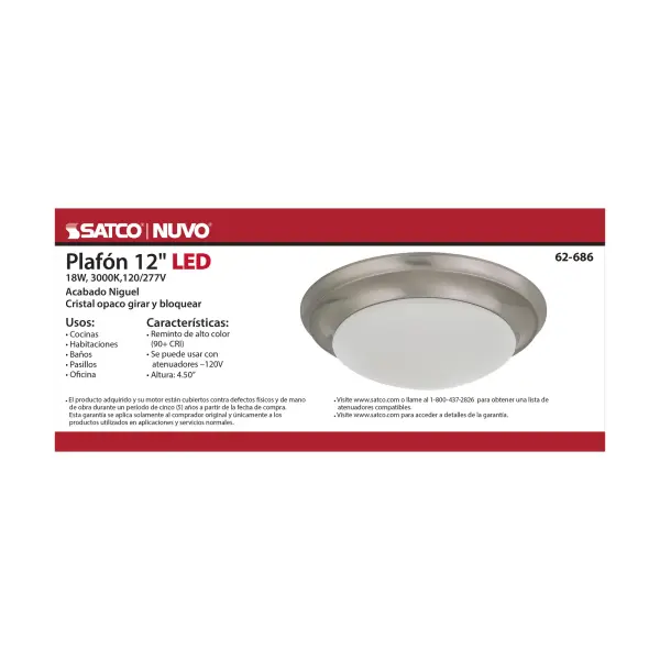 18W LED Flush Mount Ceiling Light - 12 Inch Brushed Nickel with Frosted Glass - Image 4
