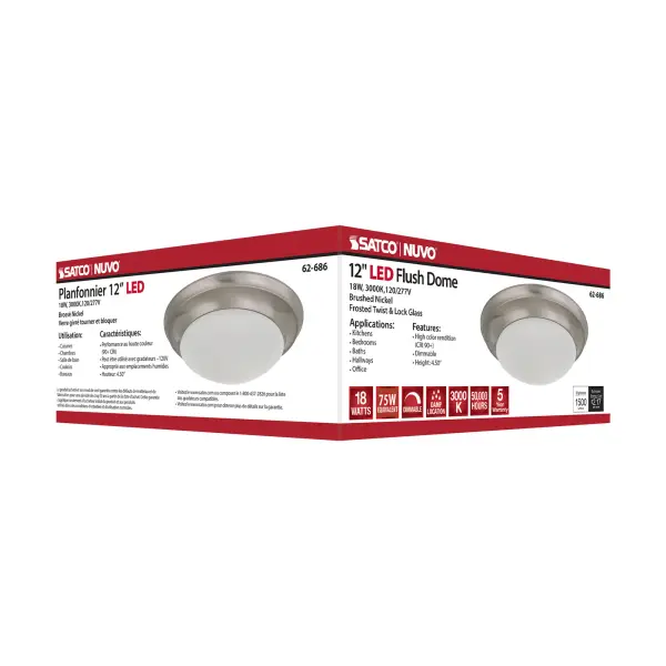 18W LED Flush Mount Ceiling Light - 12 Inch Brushed Nickel with Frosted Glass - Image 7