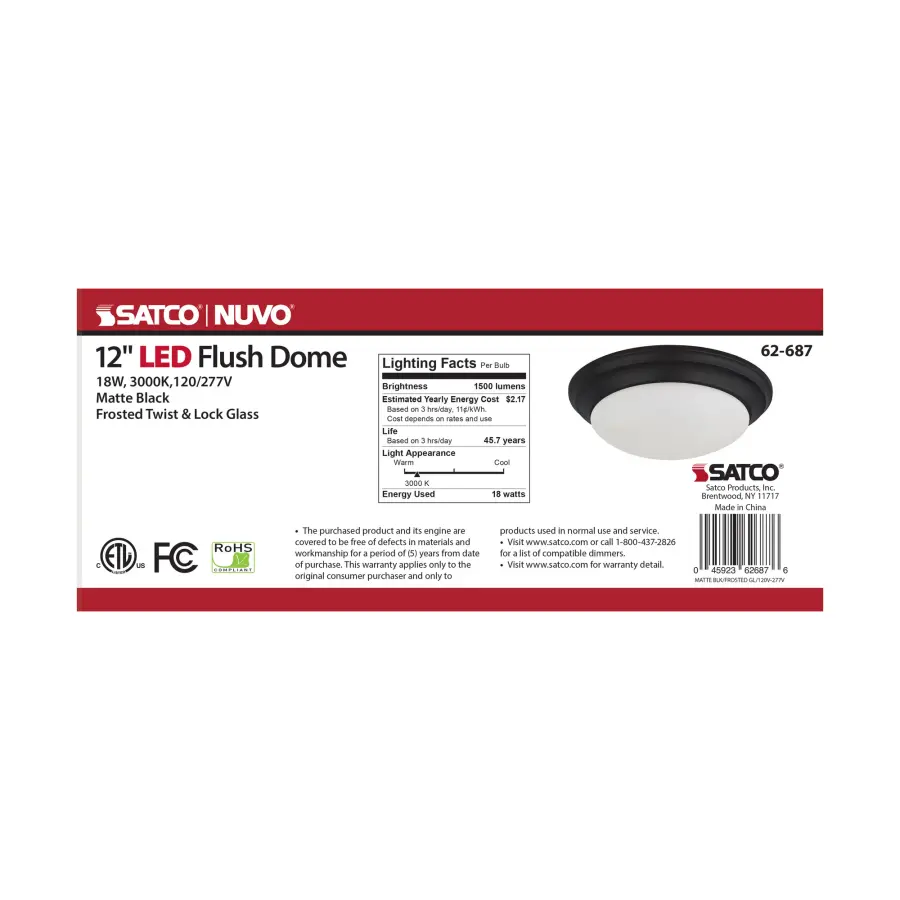 18W LED Flush Mount Ceiling Light - 12 Inch Matte Black with Frosted Glass - Image 3