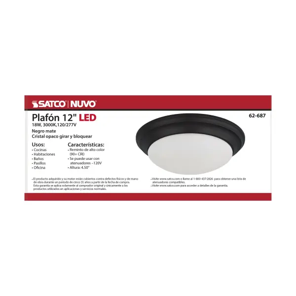 18W LED Flush Mount Ceiling Light - 12 Inch Matte Black with Frosted Glass - Image 4
