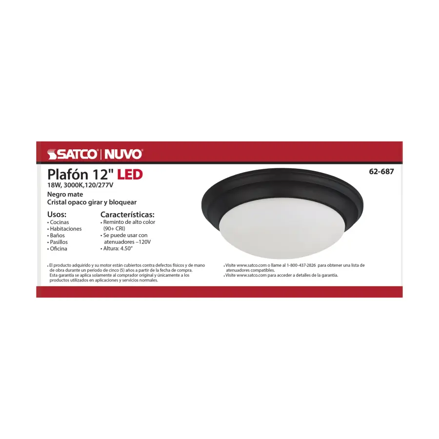 18W LED Flush Mount Ceiling Light - 12 Inch Matte Black with Frosted Glass - Image 4