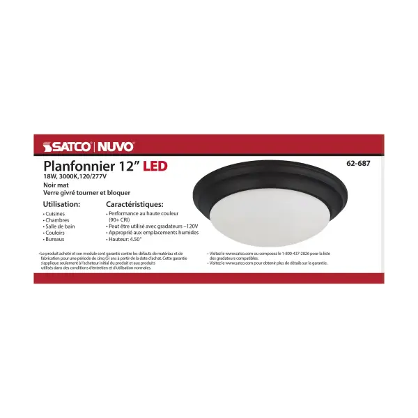 18W LED Flush Mount Ceiling Light - 12 Inch Matte Black with Frosted Glass - Image 5