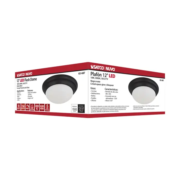 18W LED Flush Mount Ceiling Light - 12 Inch Matte Black with Frosted Glass - Image 6
