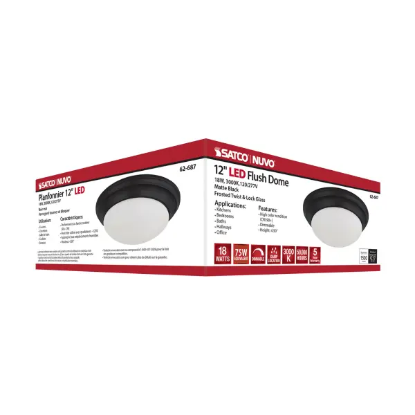 18W LED Flush Mount Ceiling Light - 12 Inch Matte Black with Frosted Glass - Image 7