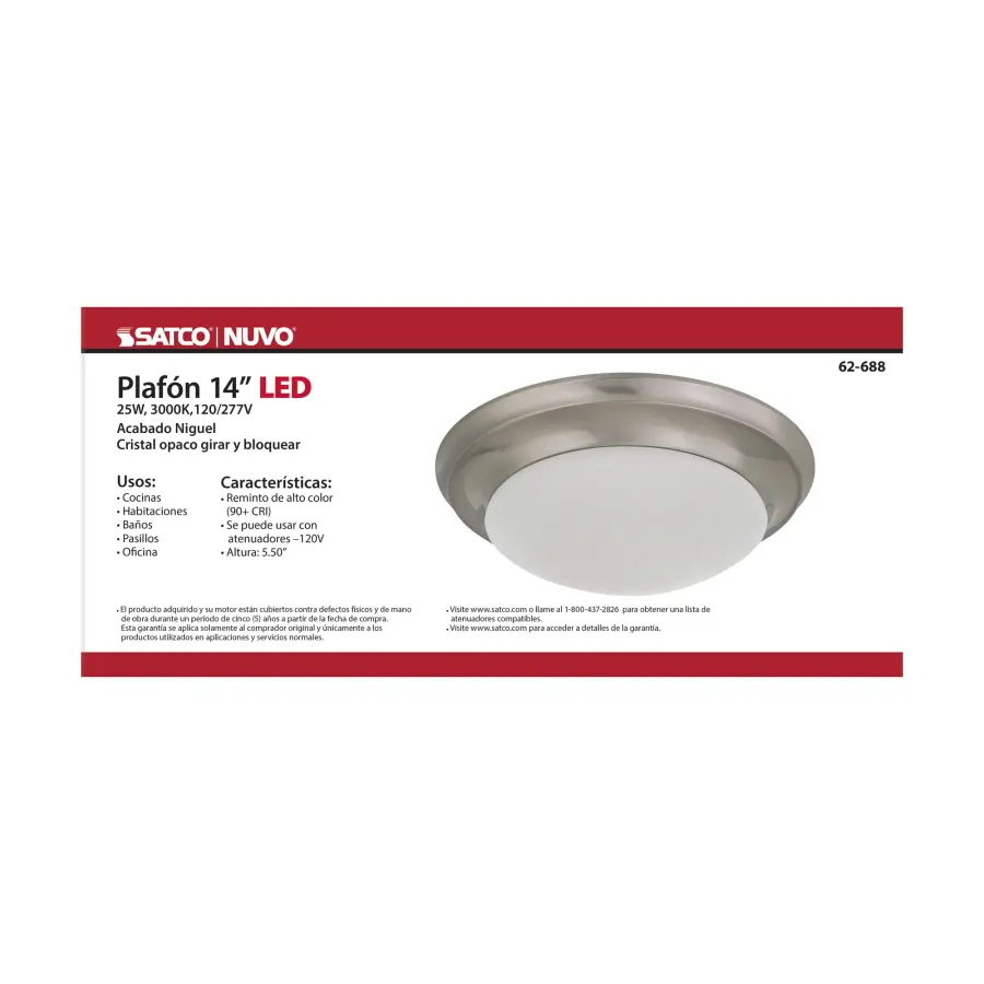 14" Brushed Nickel LED Flush Mount with Frosted Glass - Image 4