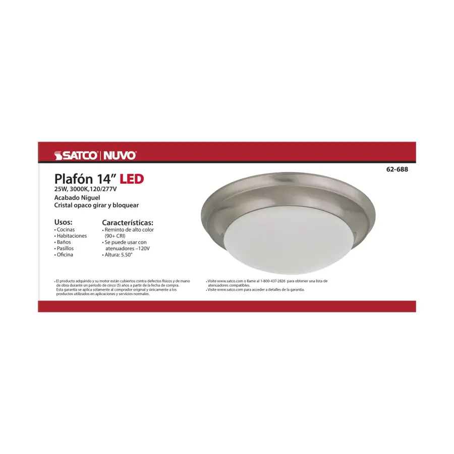 14" Brushed Nickel LED Flush Mount with Frosted Glass - Image 5